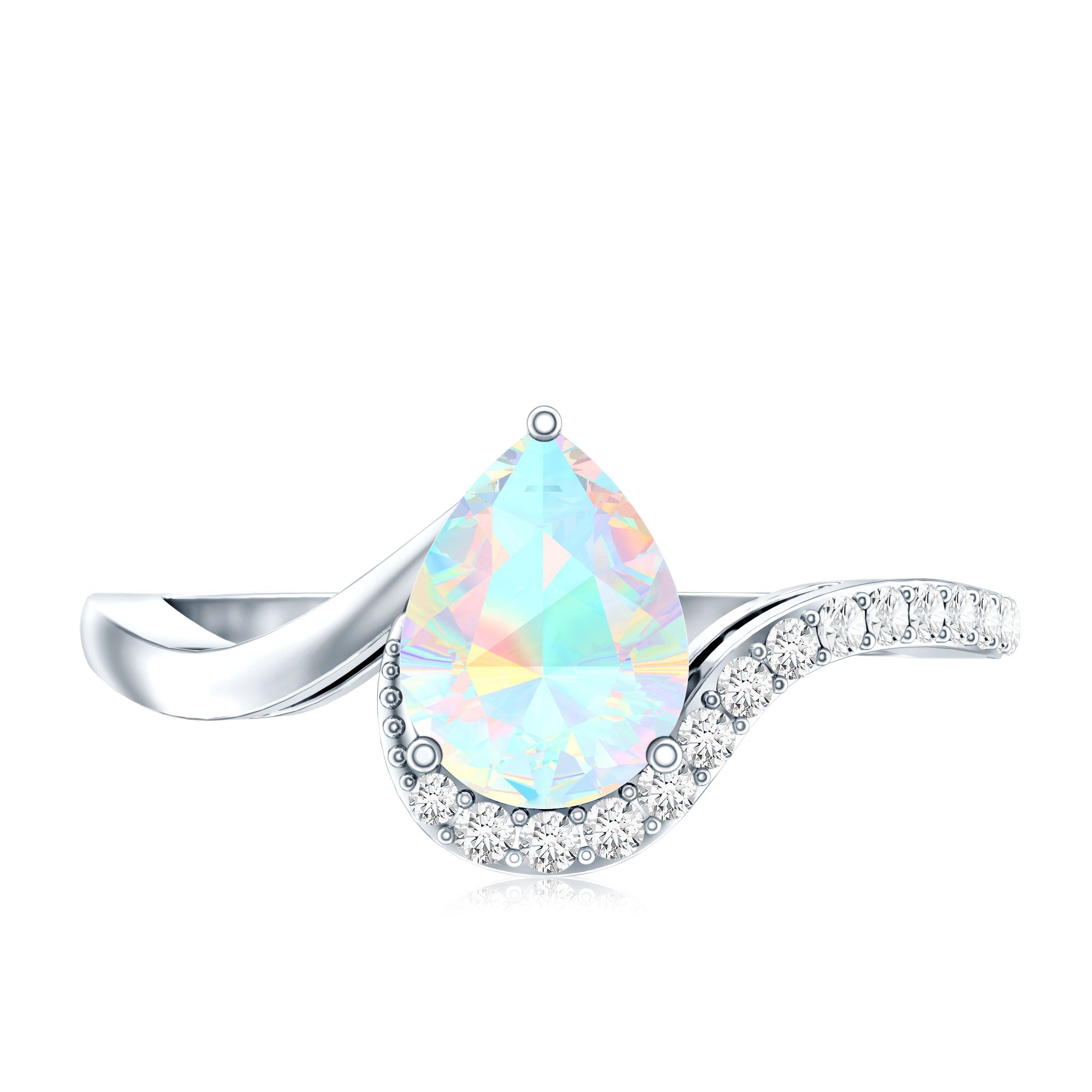 0.7 Carat Pear Cut Ethiopian Opal Engagement Ring with Diamond