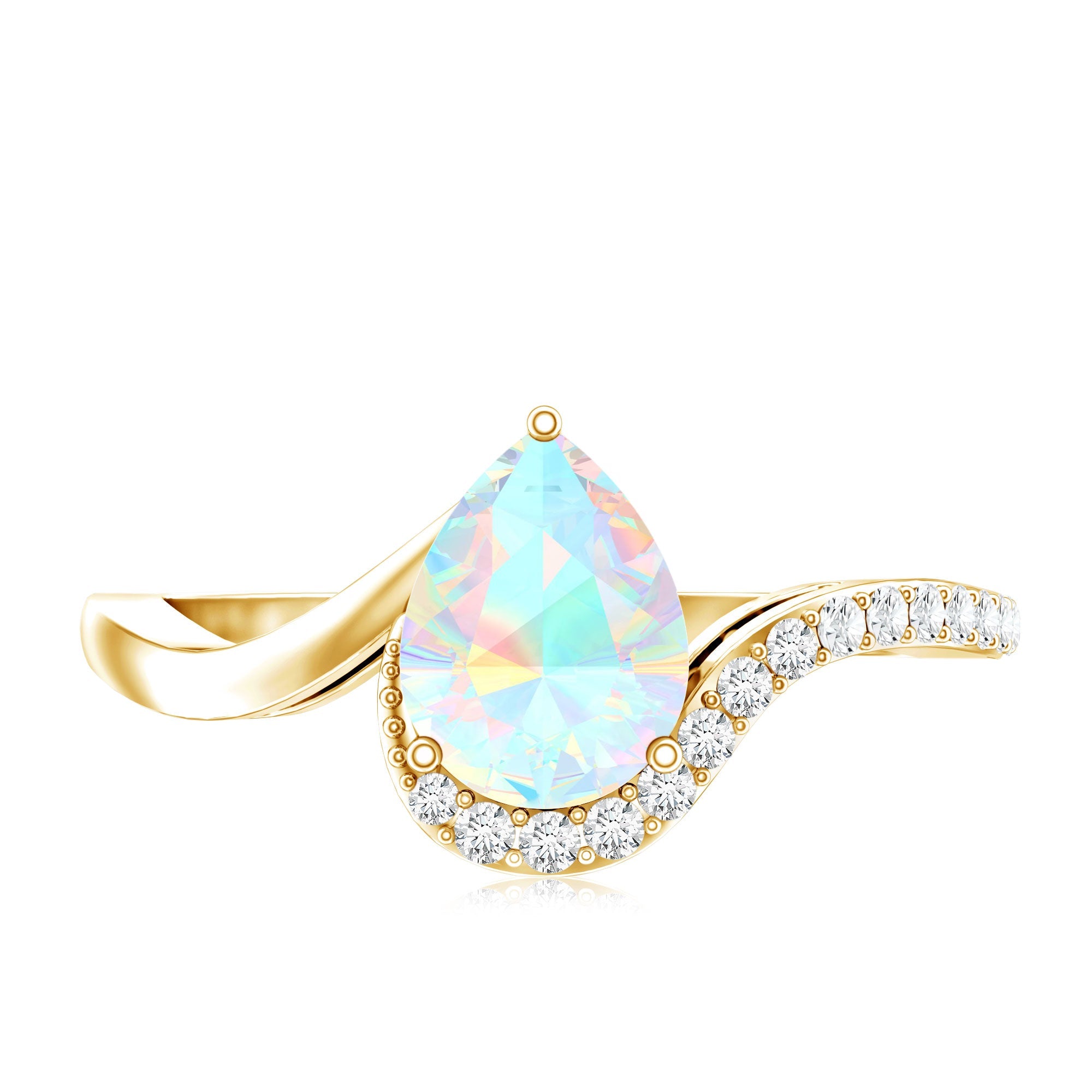 0.7 Carat Pear Cut Ethiopian Opal Engagement Ring with Diamond