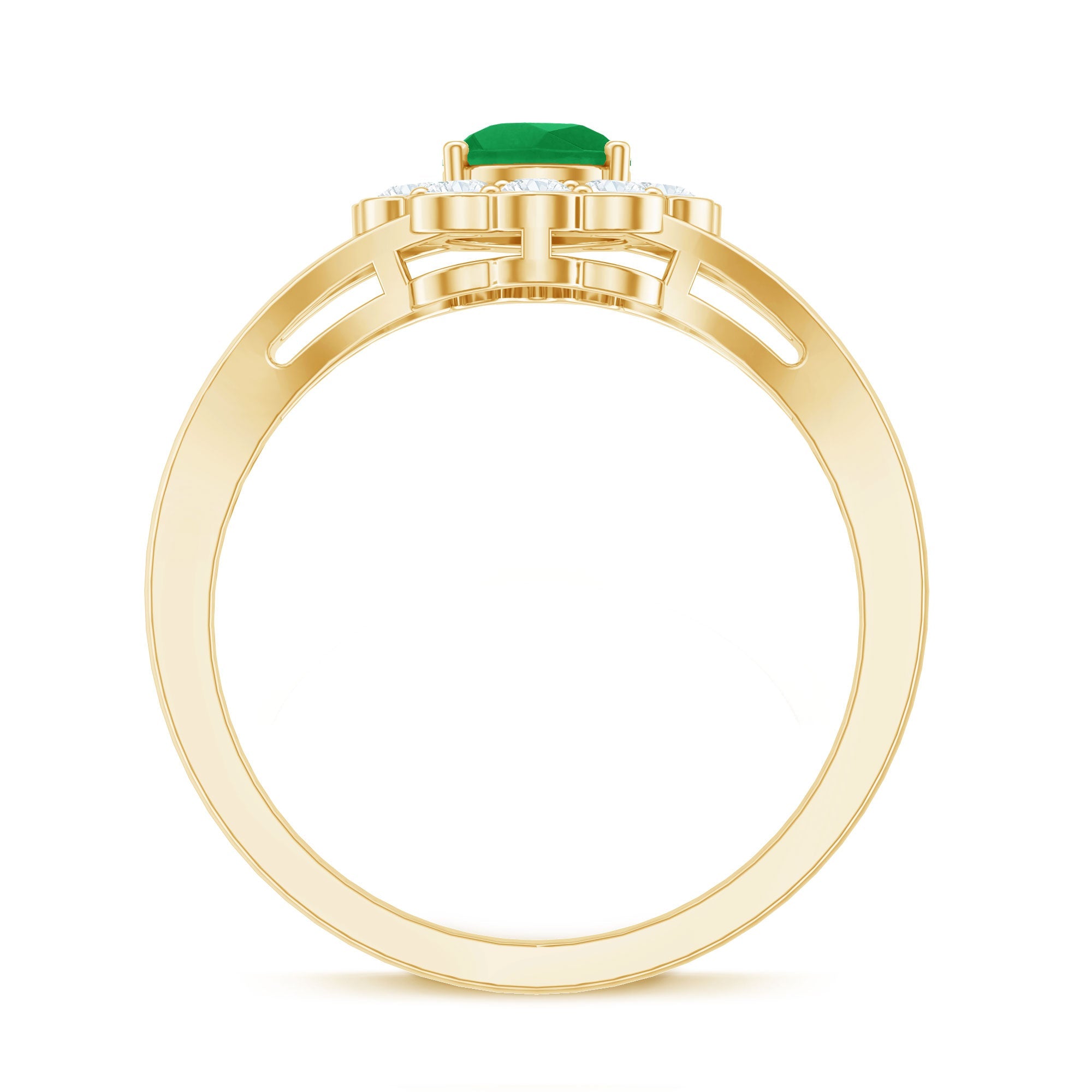 0.6 Carat Pear Cut Emerald Engagement Ring with Diamond Halo