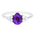 Pear Shape Amethyst Solitaire Ring with Diamond Trio