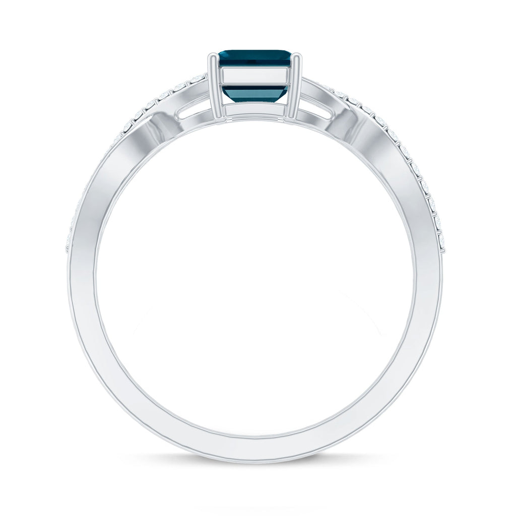 Solitaire Blue Topaz Emerald Cut Engagement Ring with Infinity Band