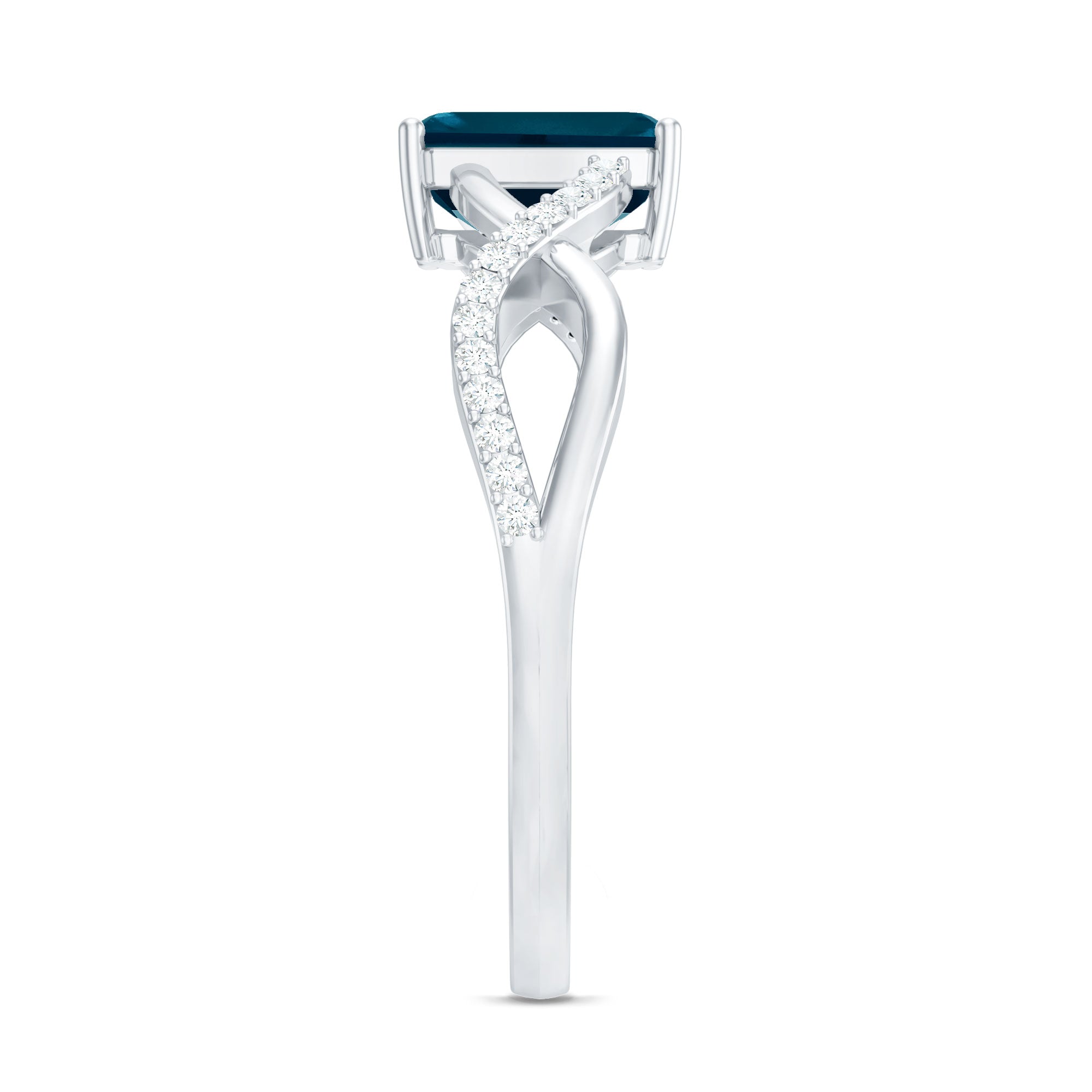 Solitaire Blue Topaz Emerald Cut Engagement Ring with Infinity Band