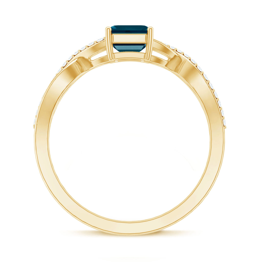 Solitaire Blue Topaz Emerald Cut Engagement Ring with Infinity Band