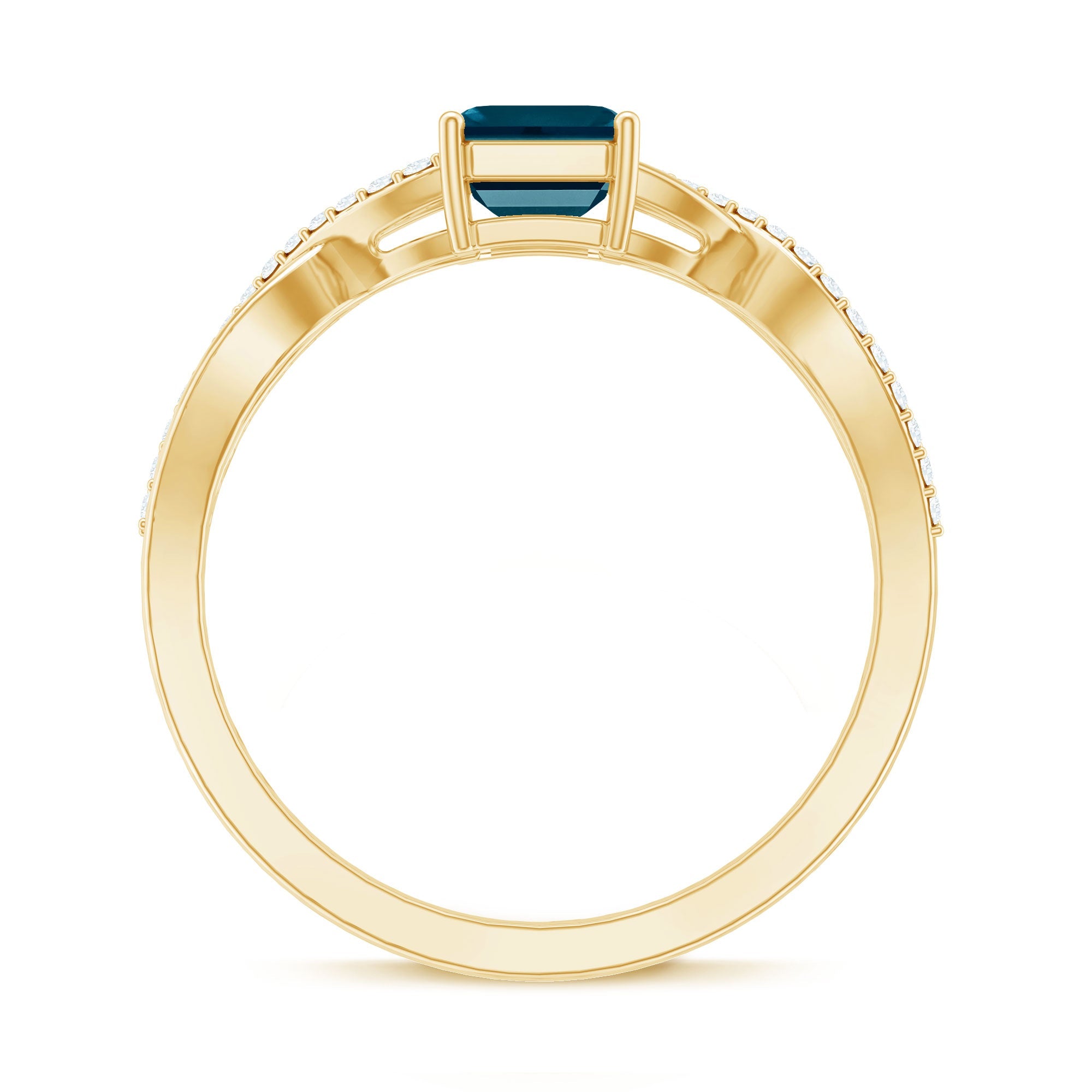Solitaire Blue Topaz Emerald Cut Engagement Ring with Infinity Band