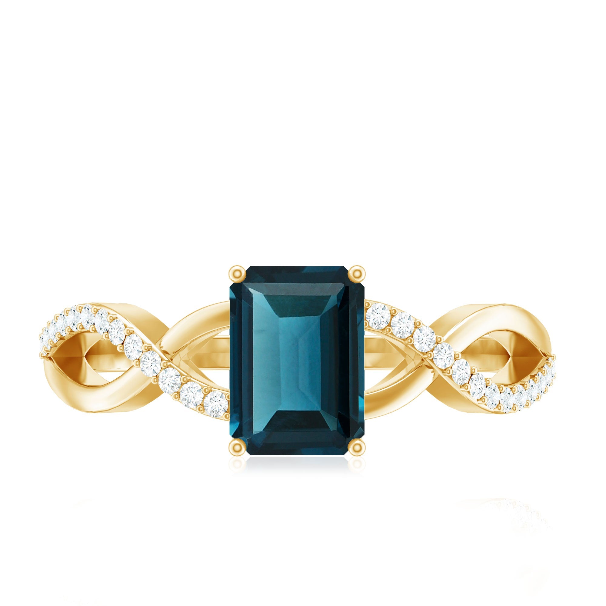 Solitaire Blue Topaz Emerald Cut Engagement Ring with Infinity Band