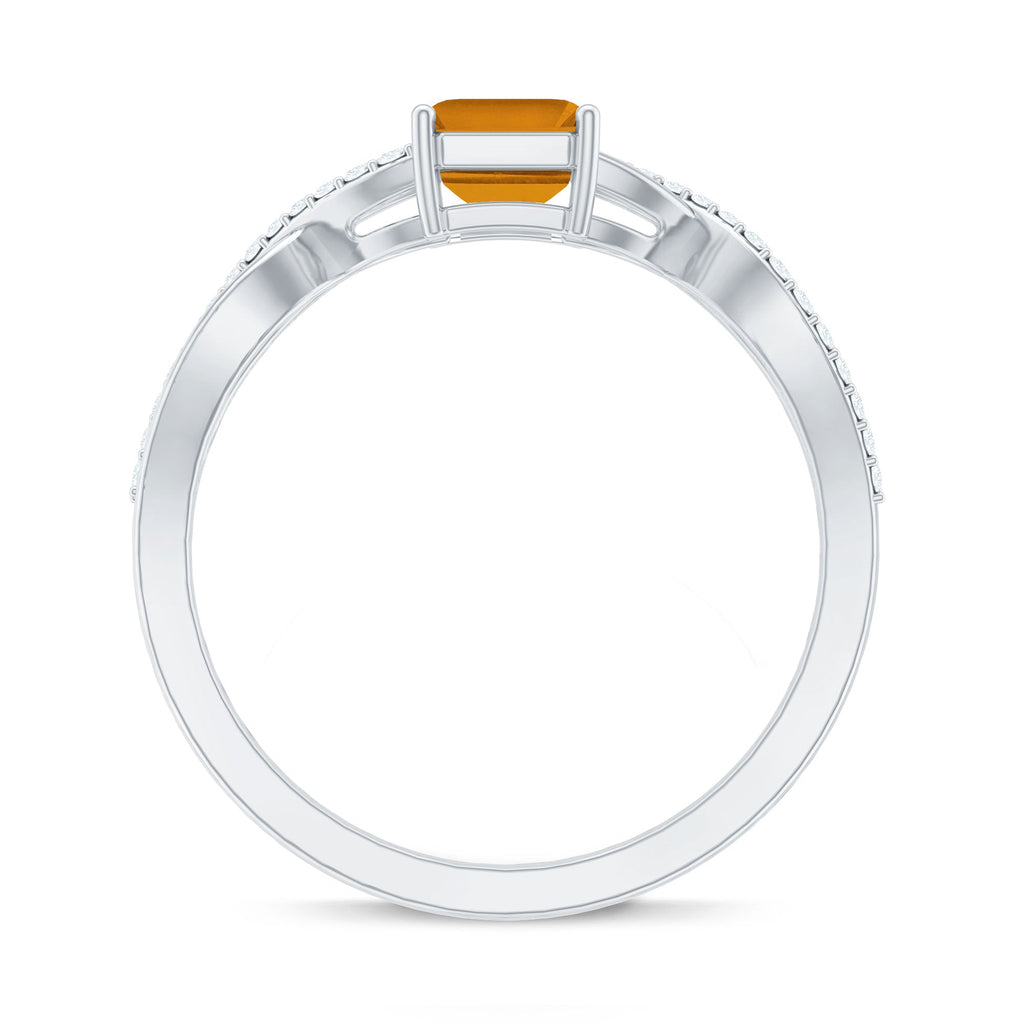 Real 1.8 Carat Citrine Emerald Cut Engagement Ring with Diamond Infinity Shank