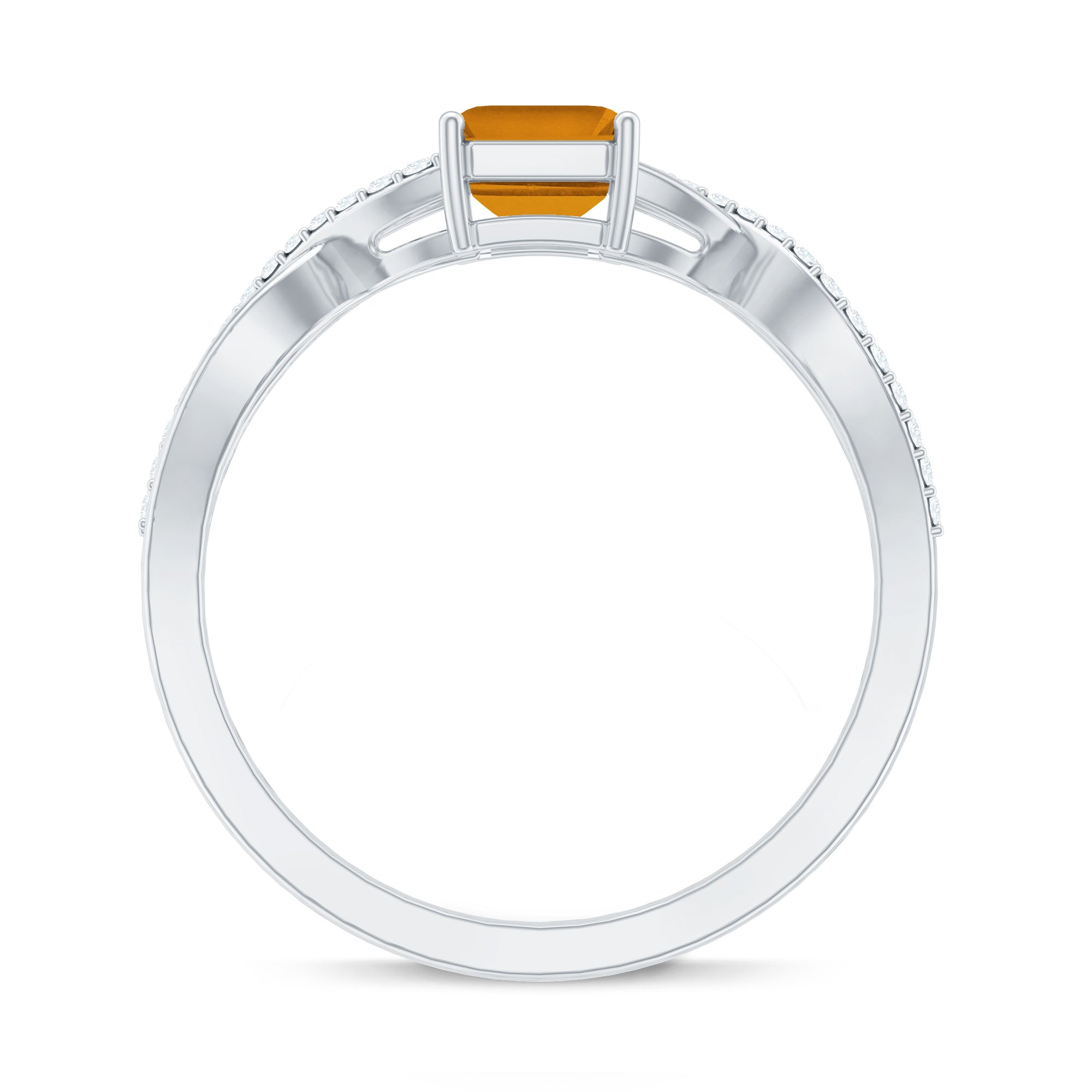 Real 1.8 Carat Citrine Emerald Cut Engagement Ring with Diamond Infinity Shank
