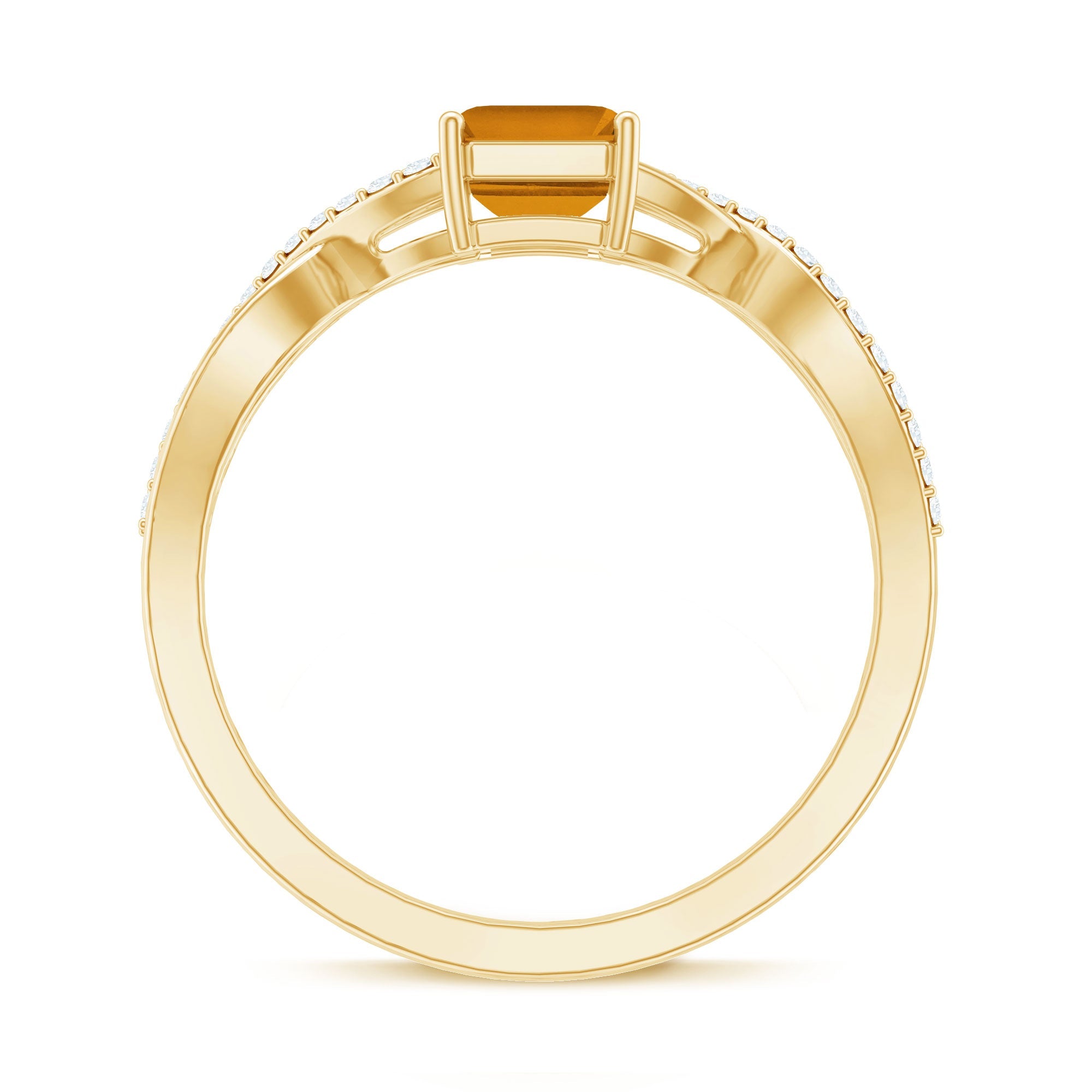 Real 1.8 Carat Citrine Emerald Cut Engagement Ring with Diamond Infinity Shank