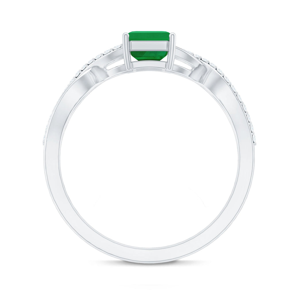Real Emerald Cut Emerald Engagement Ring with Diamond Twisted Infinity Shank