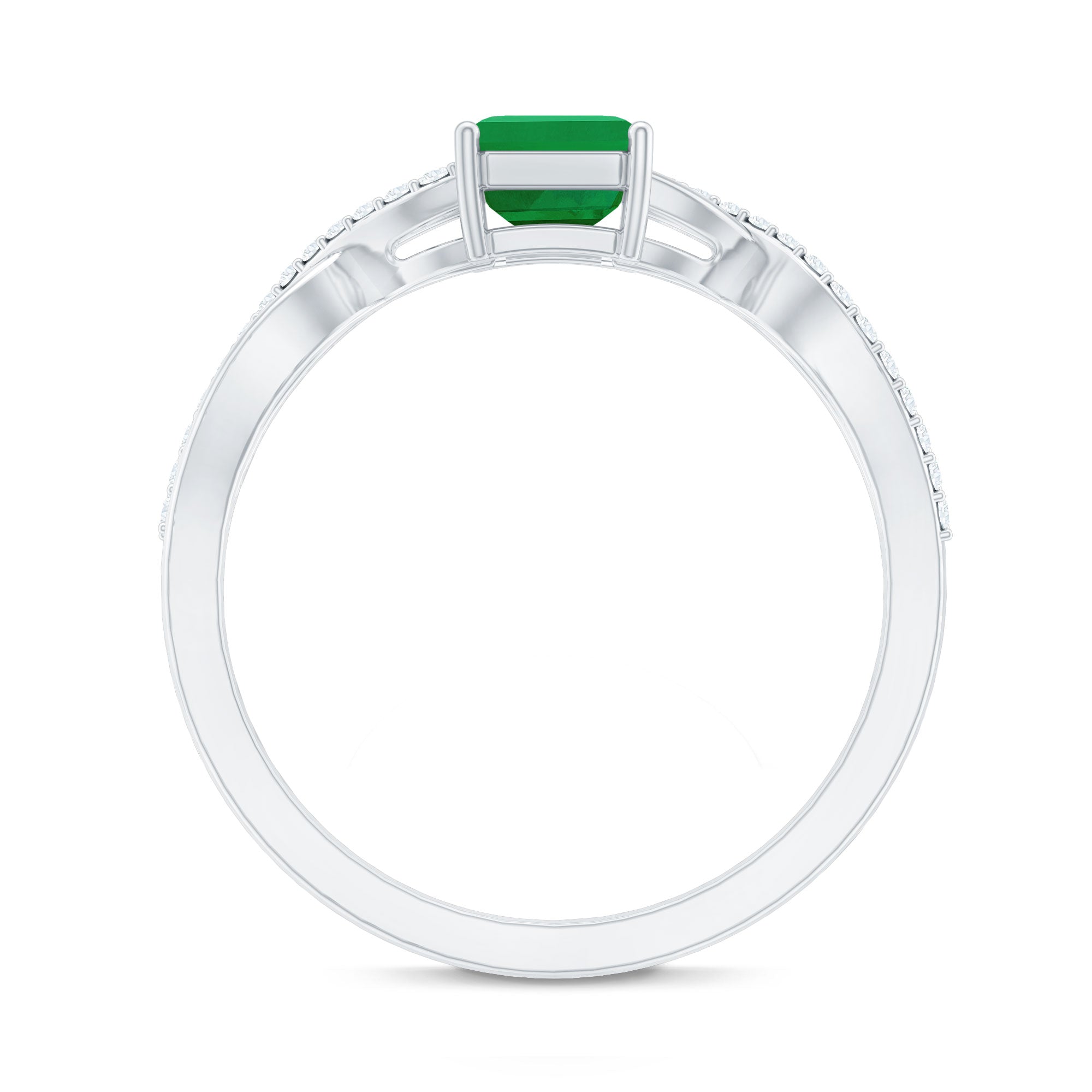 Real Emerald Cut Emerald Engagement Ring with Diamond Twisted Infinity Shank