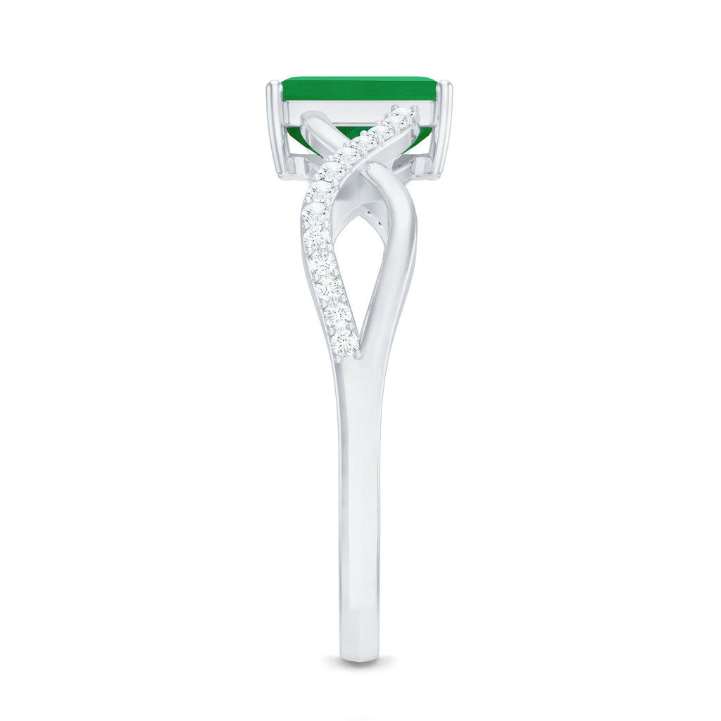 Real Emerald Cut Emerald Engagement Ring with Diamond Twisted Infinity Shank