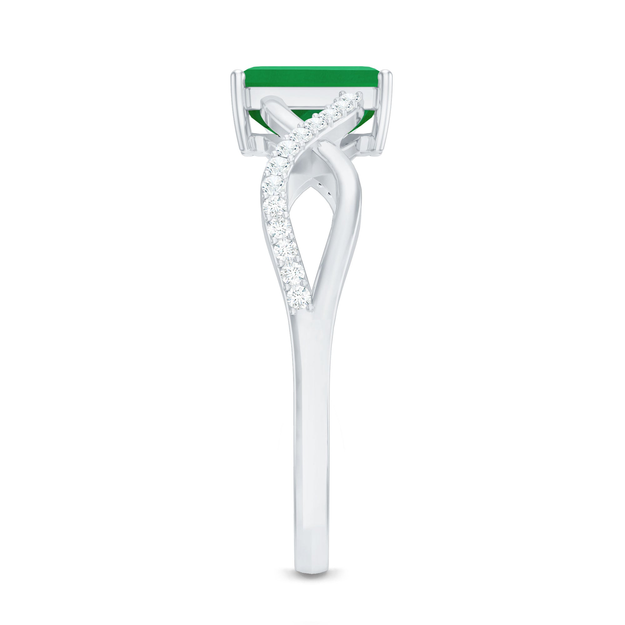 Real Emerald Cut Emerald Engagement Ring with Diamond Twisted Infinity Shank