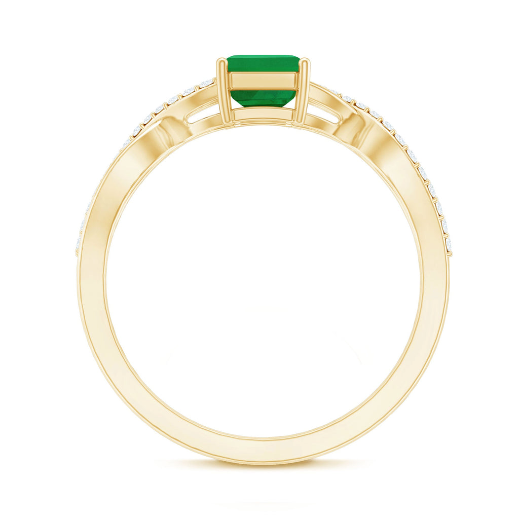 Real Emerald Cut Emerald Engagement Ring with Diamond Twisted Infinity Shank