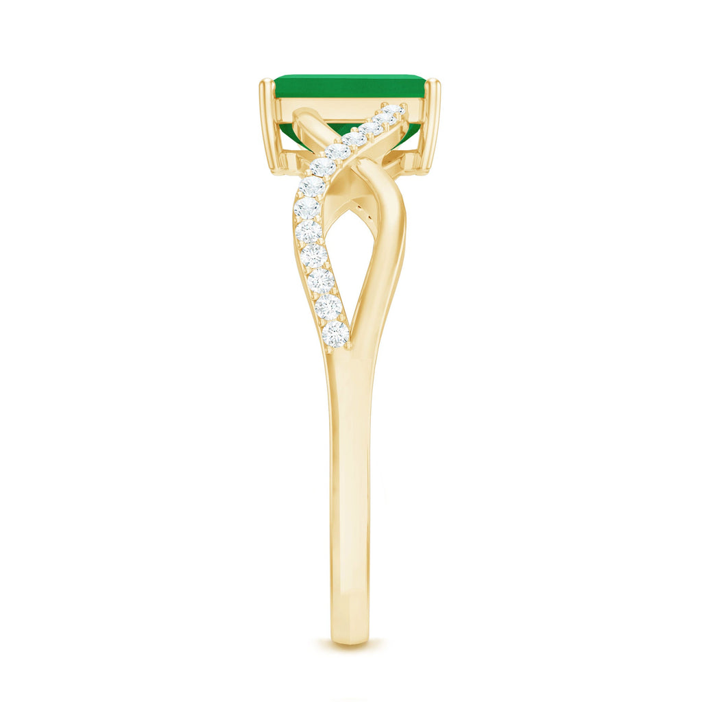 Real Emerald Cut Emerald Engagement Ring with Diamond Twisted Infinity Shank