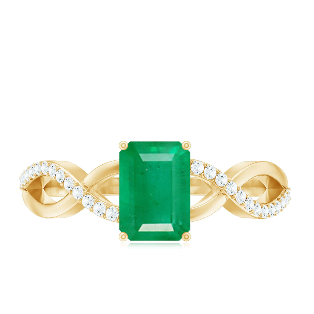 Real Emerald Cut Emerald Engagement Ring with Diamond Twisted Infinity Shank