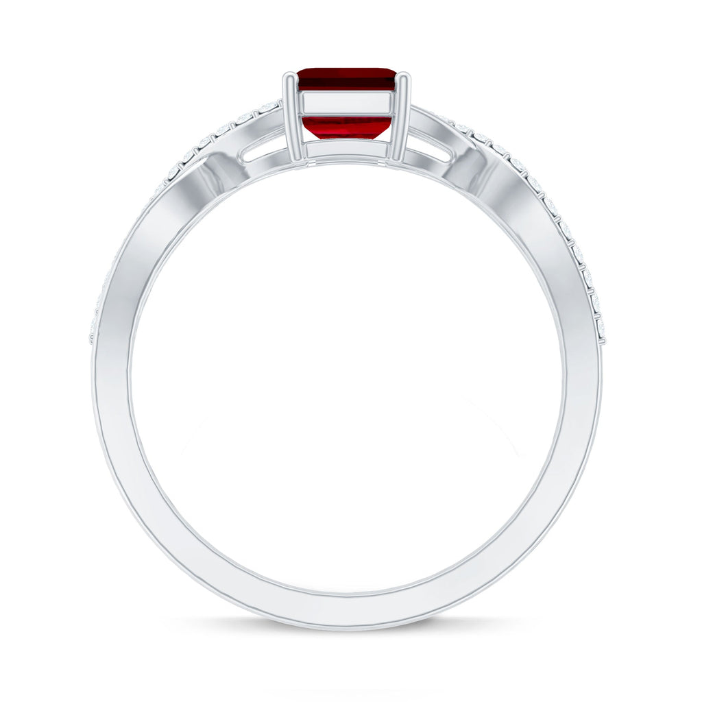 Emerald Cut Lab Grown Ruby and Diamond Infinity Engagement Ring