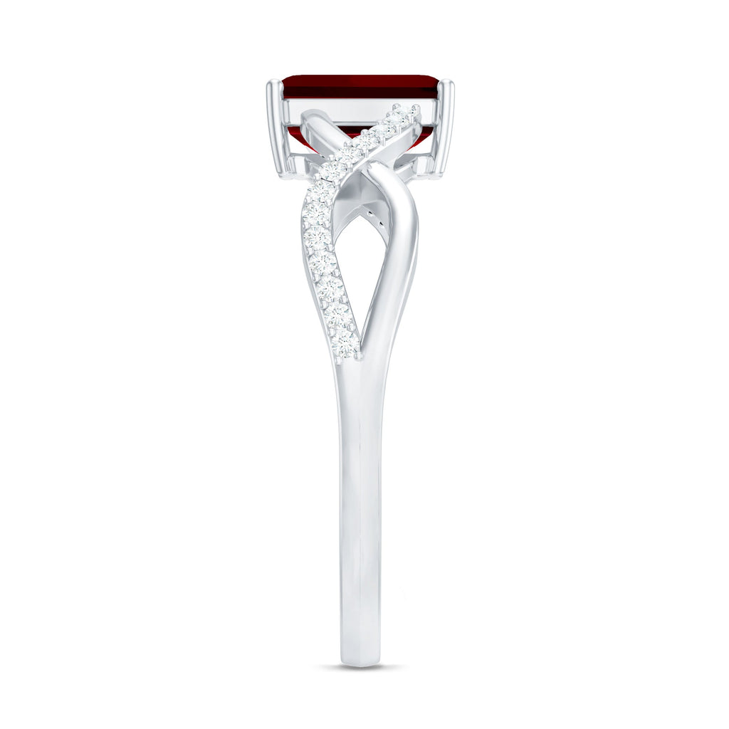 Emerald Cut Lab Grown Ruby and Diamond Infinity Engagement Ring