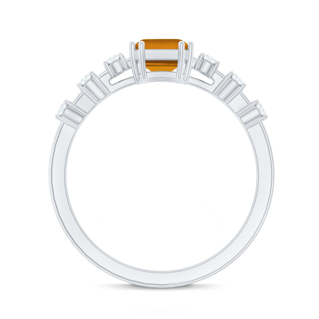 Natural Citrine Emerald Cut Engagement Ring with Diamond