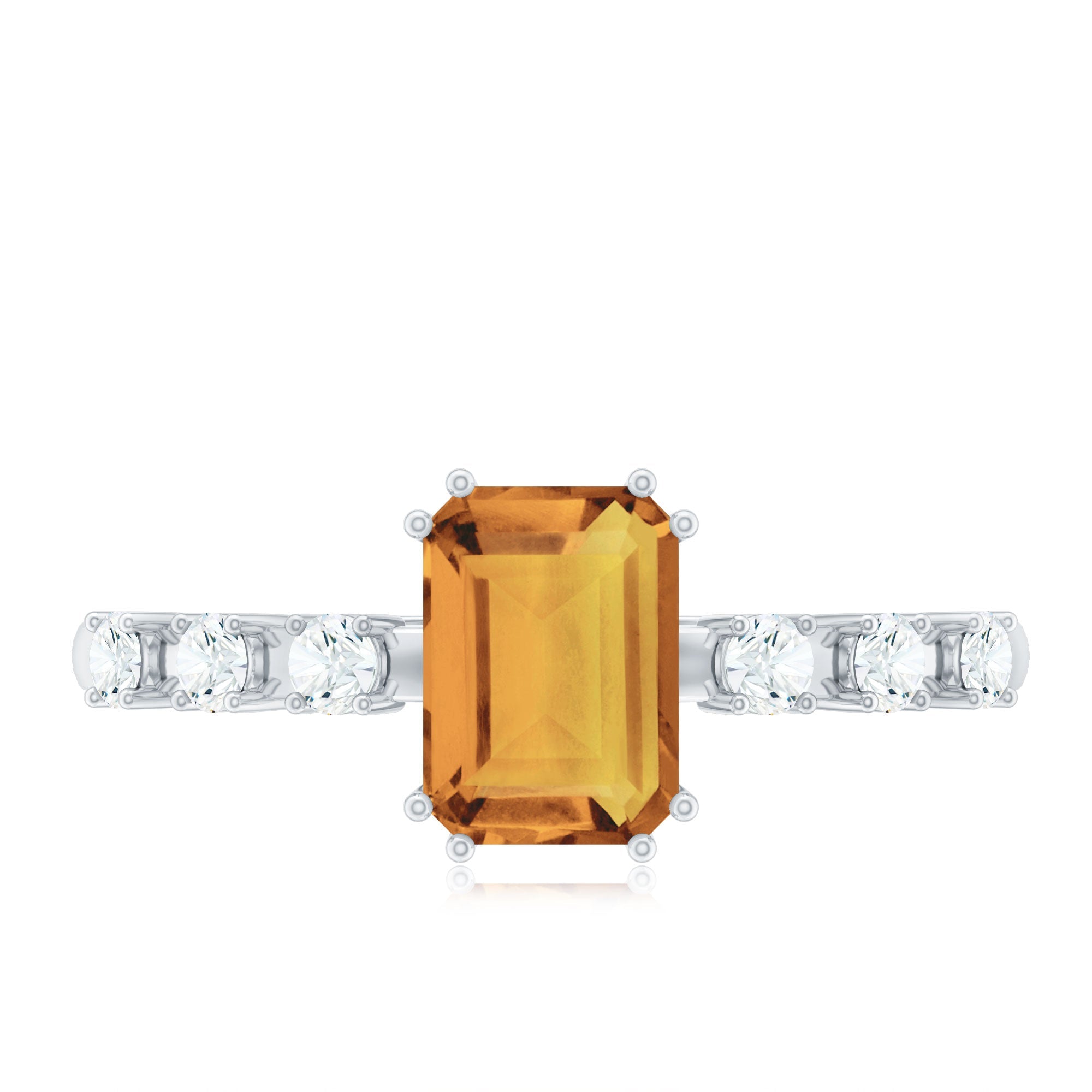 Natural Citrine Emerald Cut Engagement Ring with Diamond