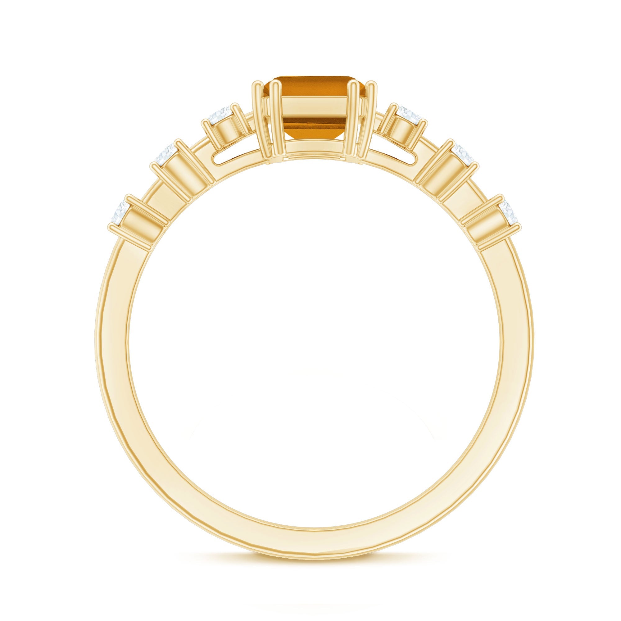 Natural Citrine Emerald Cut Engagement Ring with Diamond