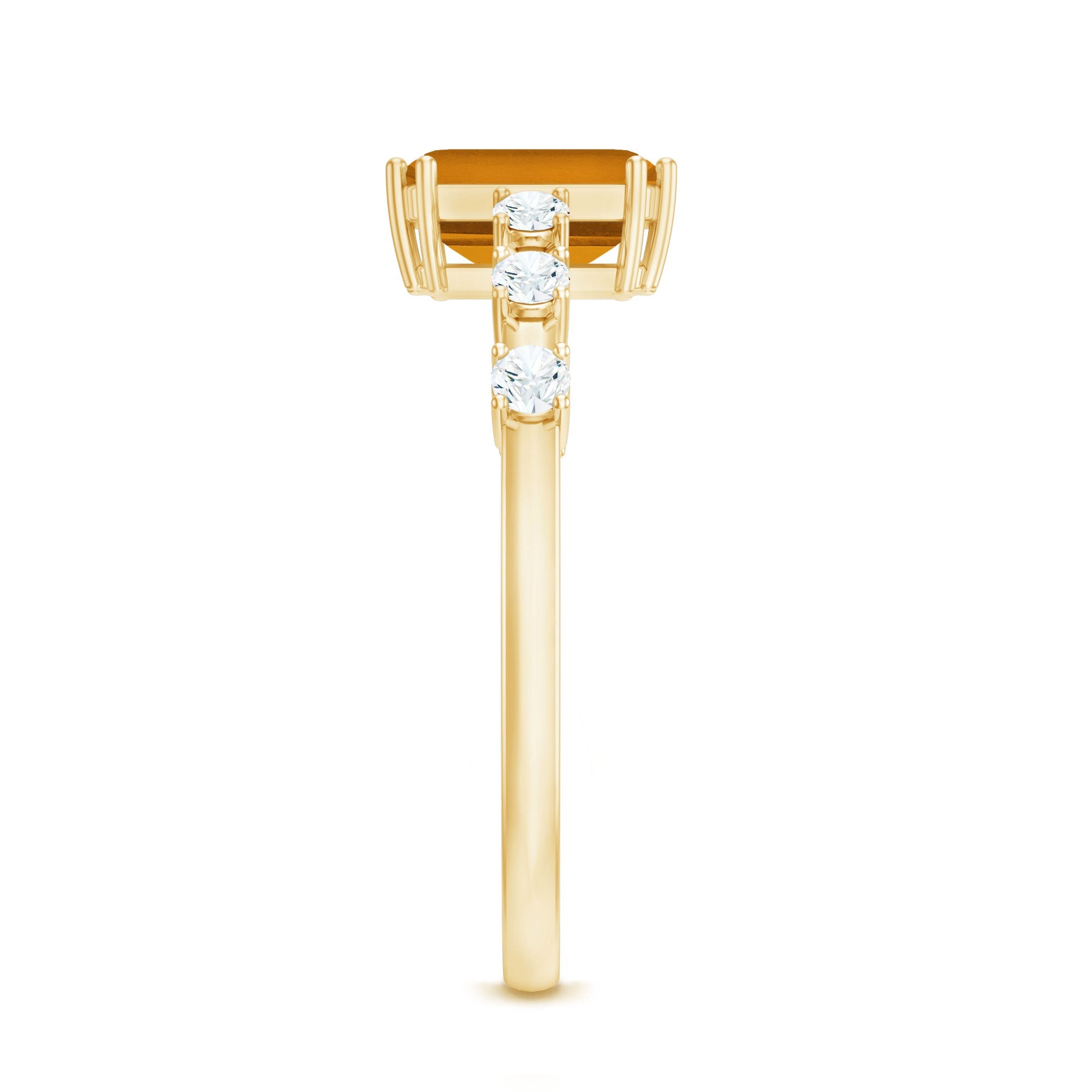 Natural Citrine Emerald Cut Engagement Ring with Diamond