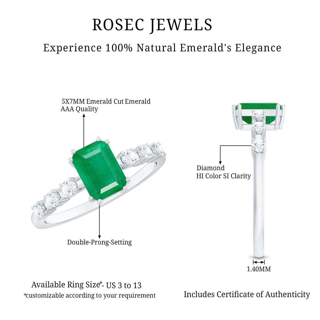Natural Emerald Diamond Emerald Cut Engagement Ring