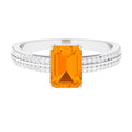 1 Carat Emerald Cut Fire Opal and Diamond Side Stone Engagement Ring
