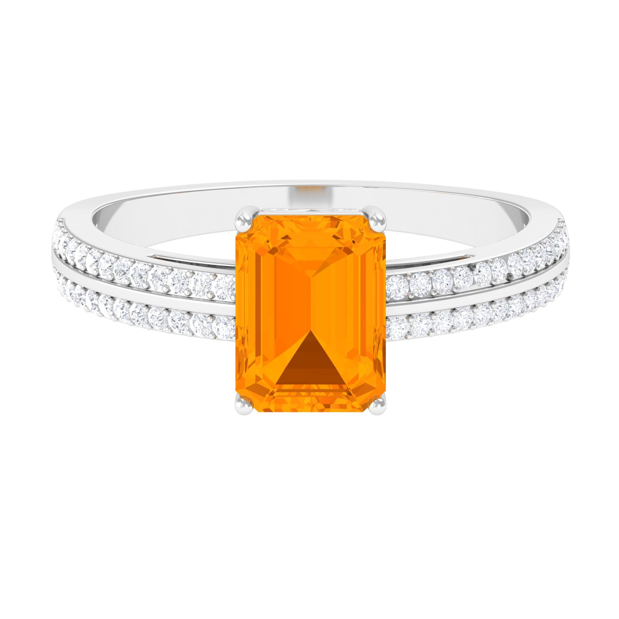 1 Carat Emerald Cut Fire Opal and Diamond Side Stone Engagement Ring