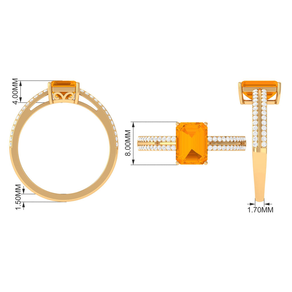 1 Carat Emerald Cut Fire Opal and Diamond Side Stone Engagement Ring