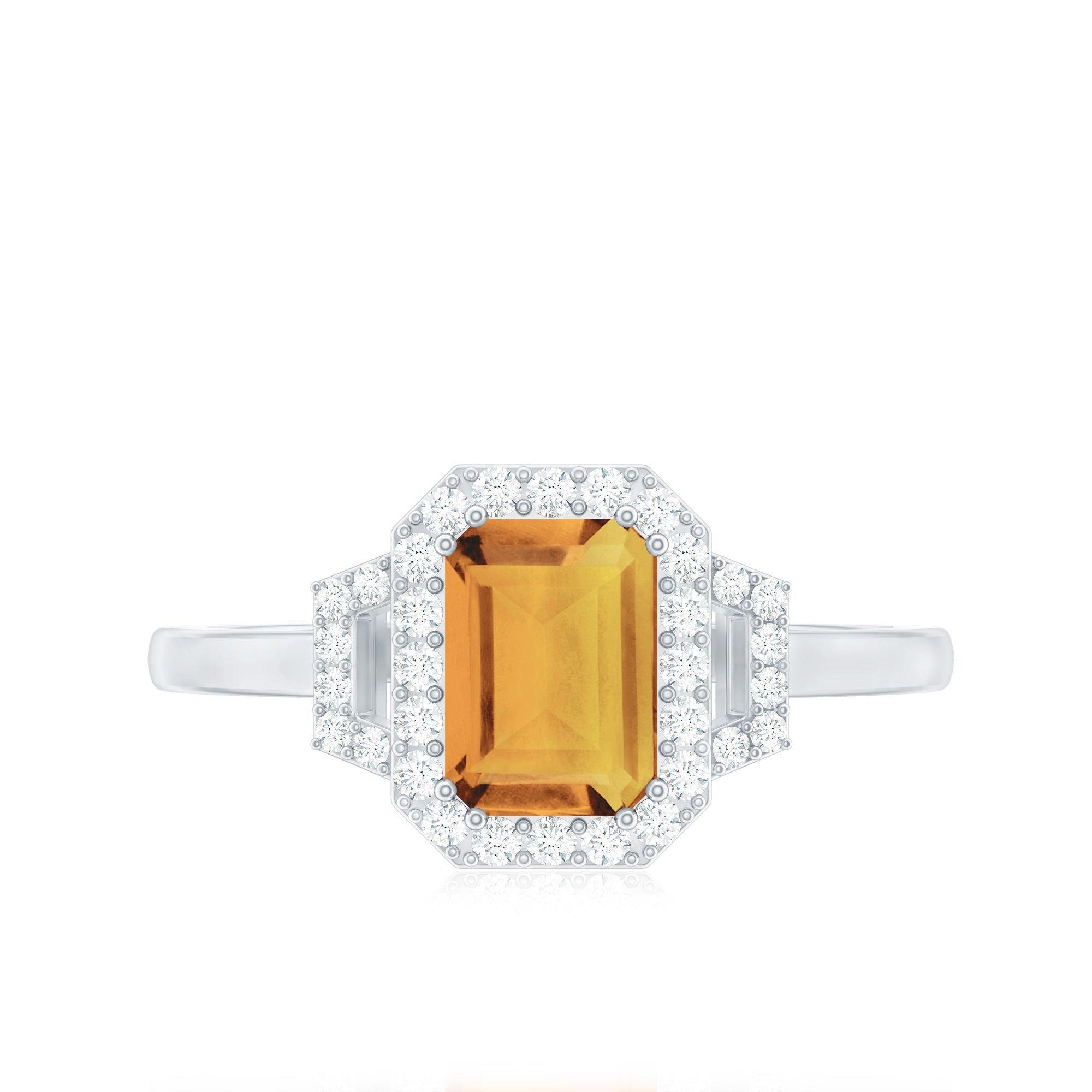 Genuine Citrine Emerald Cut Engagement Ring with Diamond Halo
