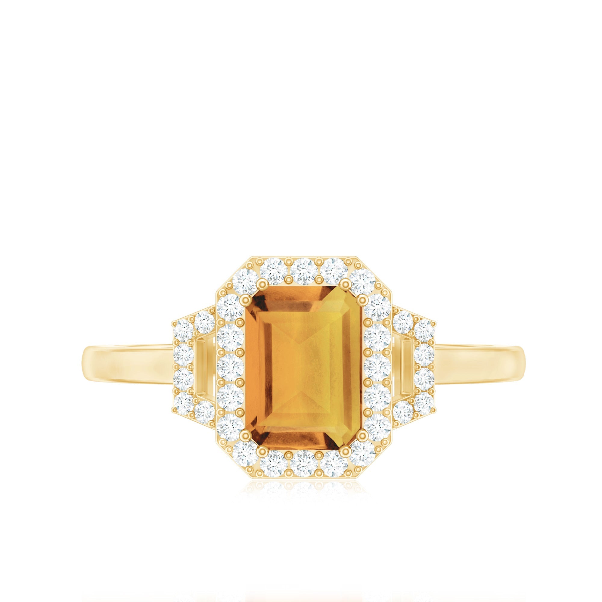 Genuine Citrine Emerald Cut Engagement Ring with Diamond Halo