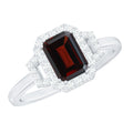 Real 2 Carat Garnet Emerald Cut Engagement Ring with Diamond Halo