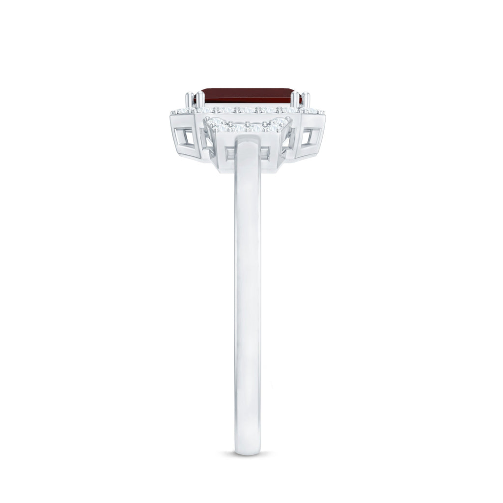 Real 2 Carat Garnet Emerald Cut Engagement Ring with Diamond Halo