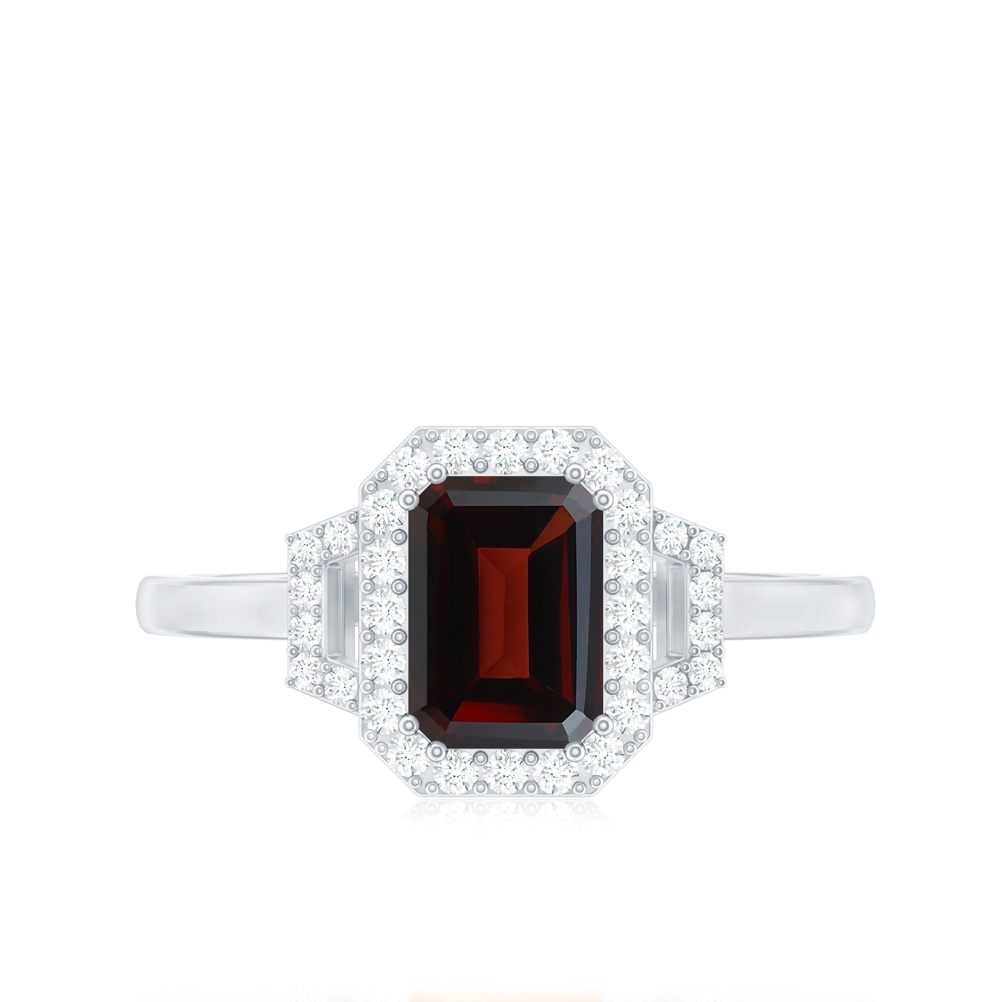 Real 2 Carat Garnet Emerald Cut Engagement Ring with Diamond Halo