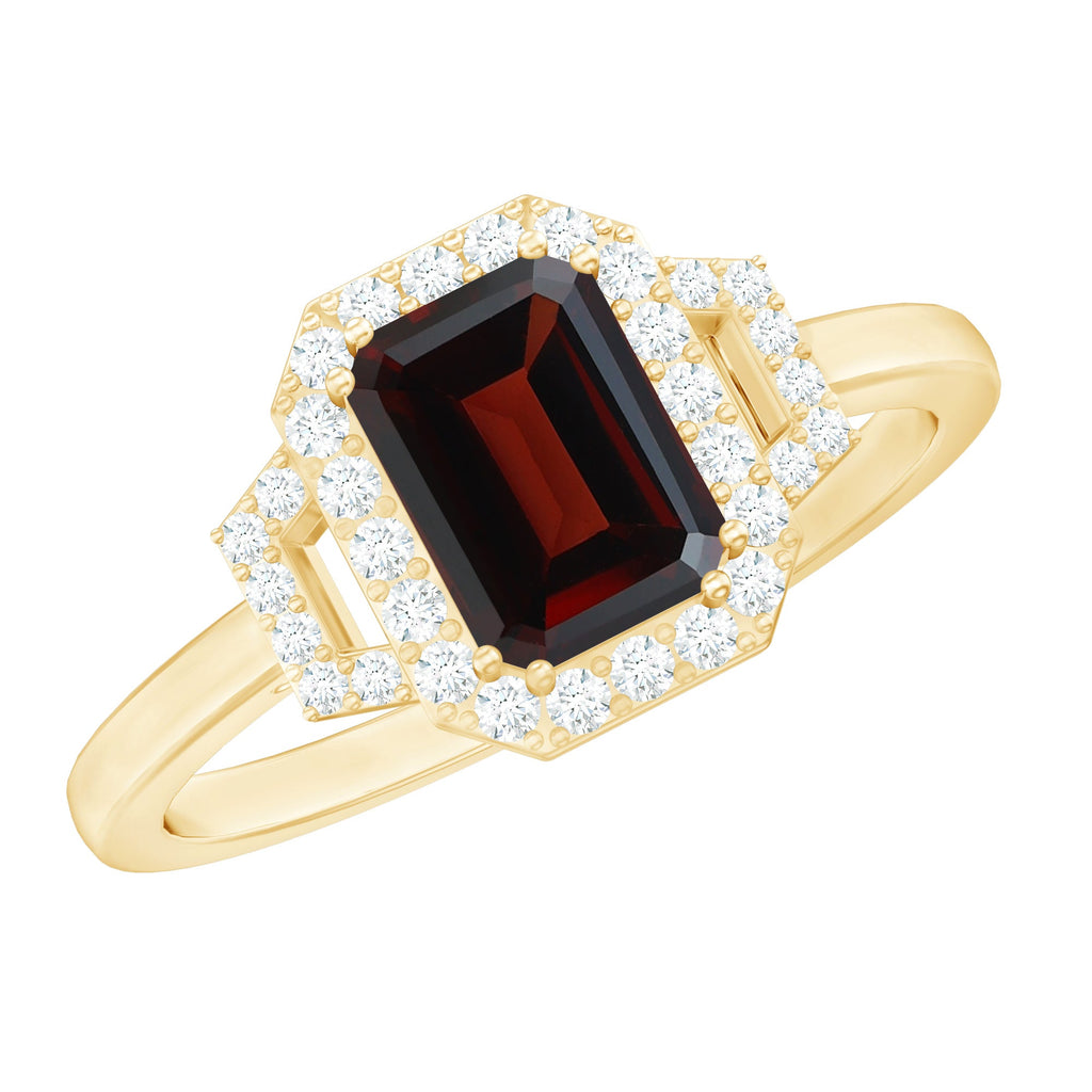 Real 2 Carat Garnet Emerald Cut Engagement Ring with Diamond Halo