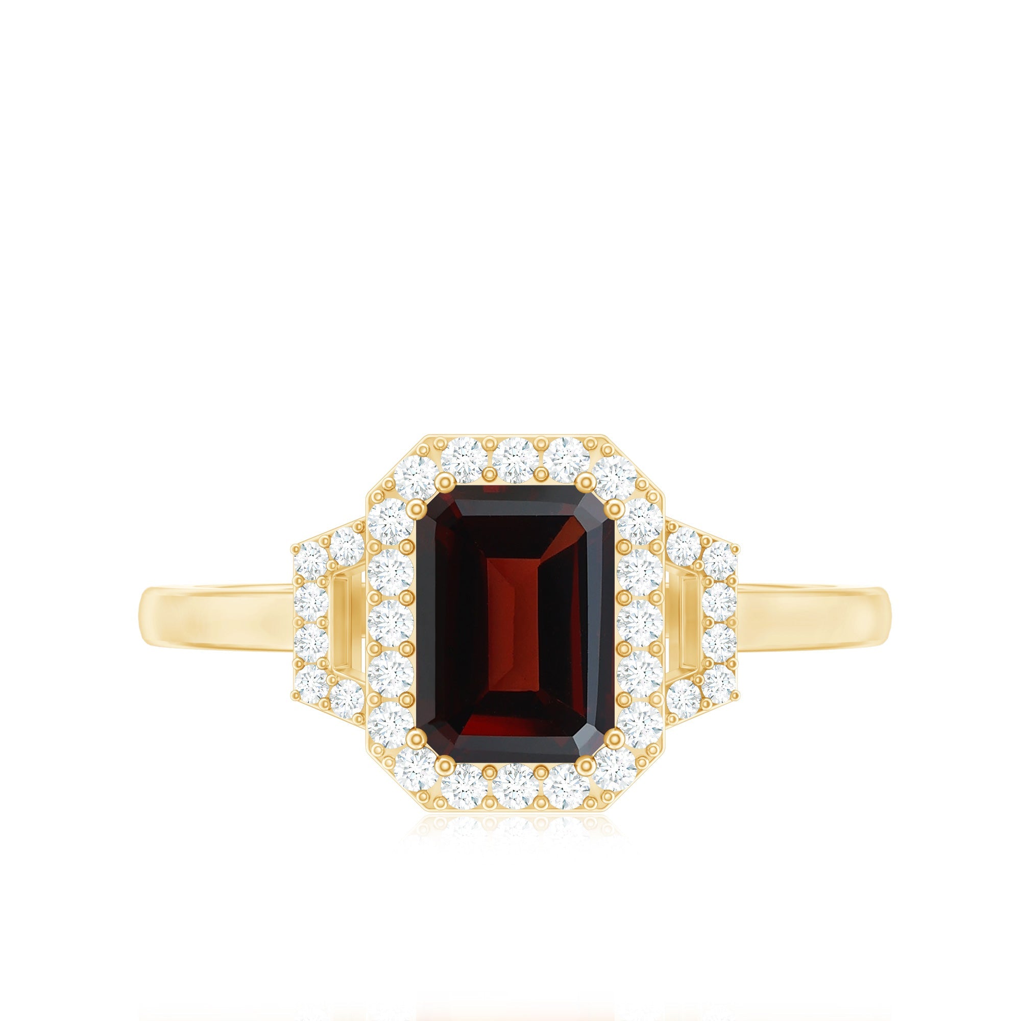 Real 2 Carat Garnet Emerald Cut Engagement Ring with Diamond Halo