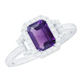 Real 1.4 Carat Amethyst Emerald Cut Engagement Ring with Diamond Halo