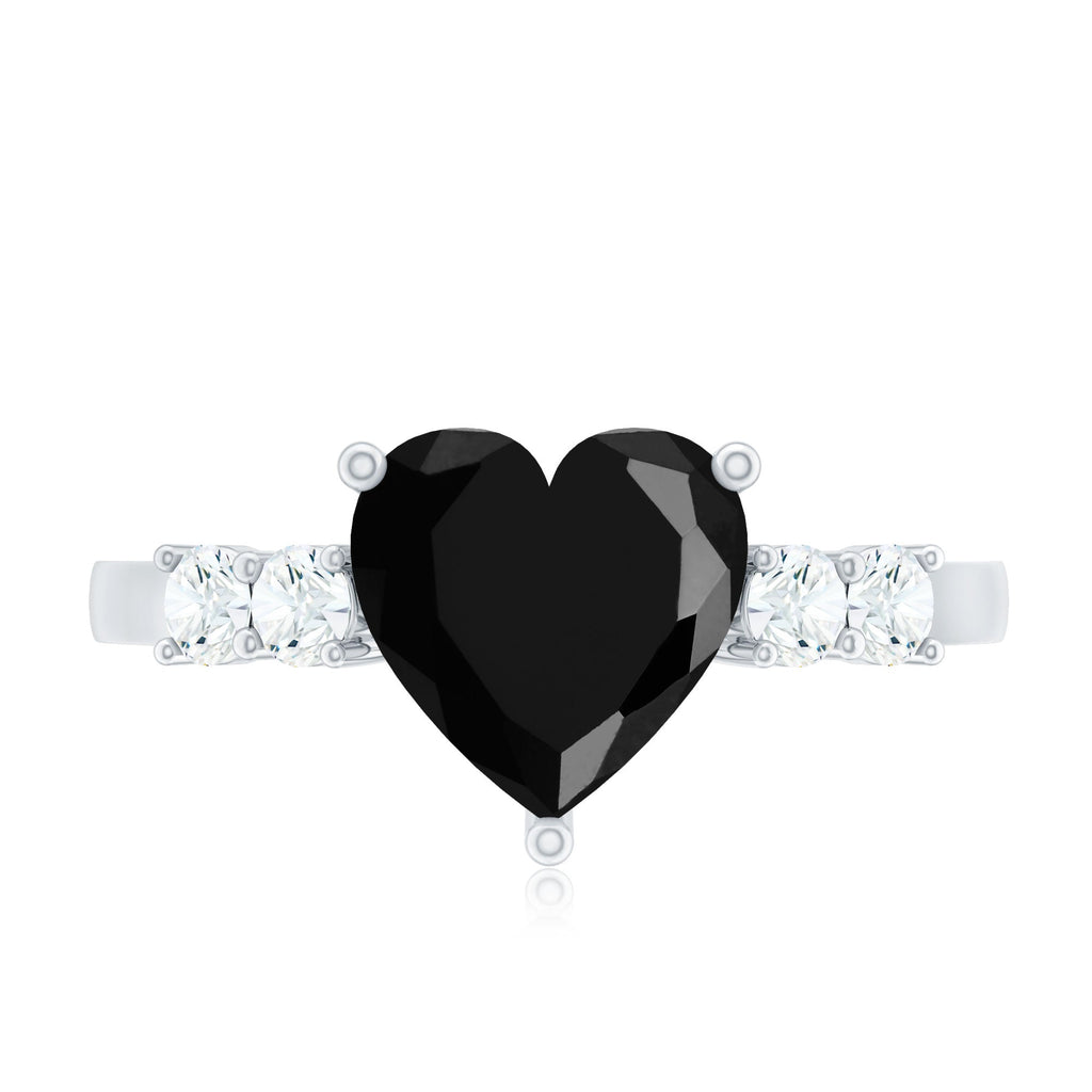 2.4 Carat Lab Grown Black Diamond Heart Engagement Ring with White Diamond