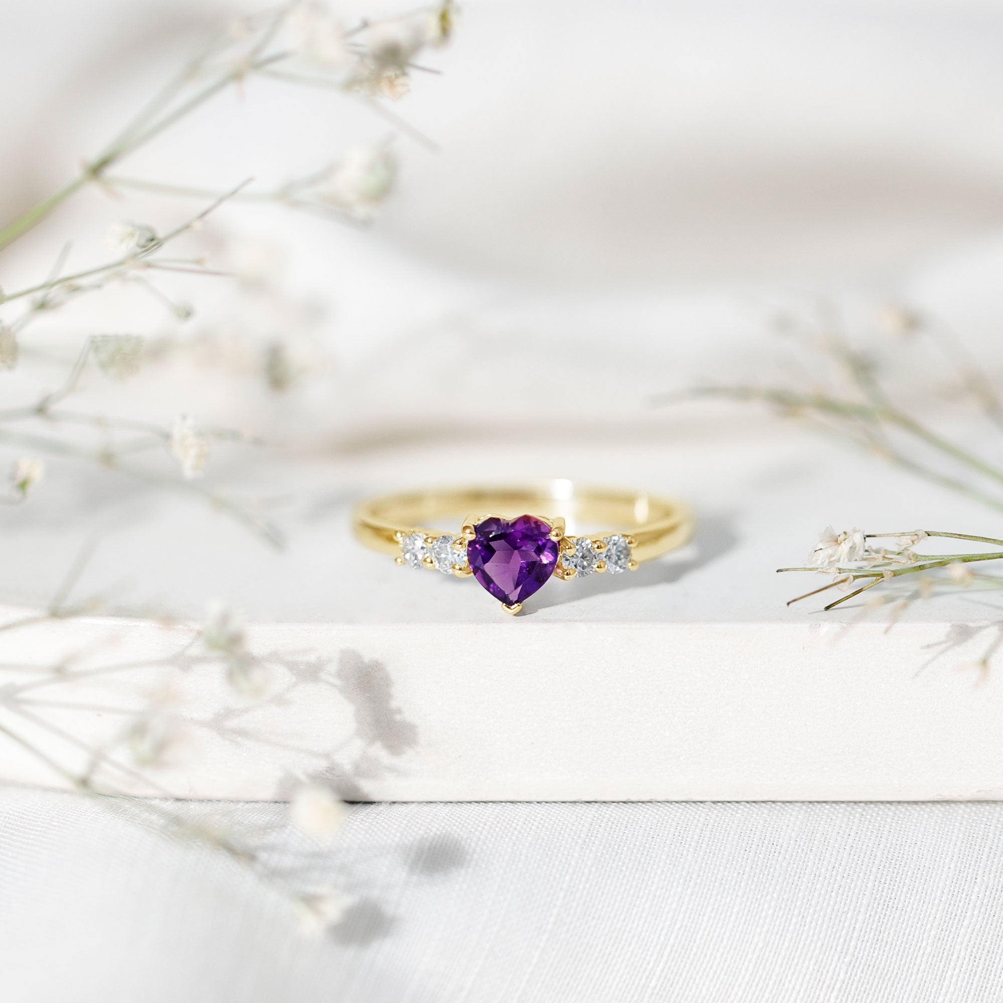 0.9 Carat Amethyst Heart Promise Ring with Diamonds