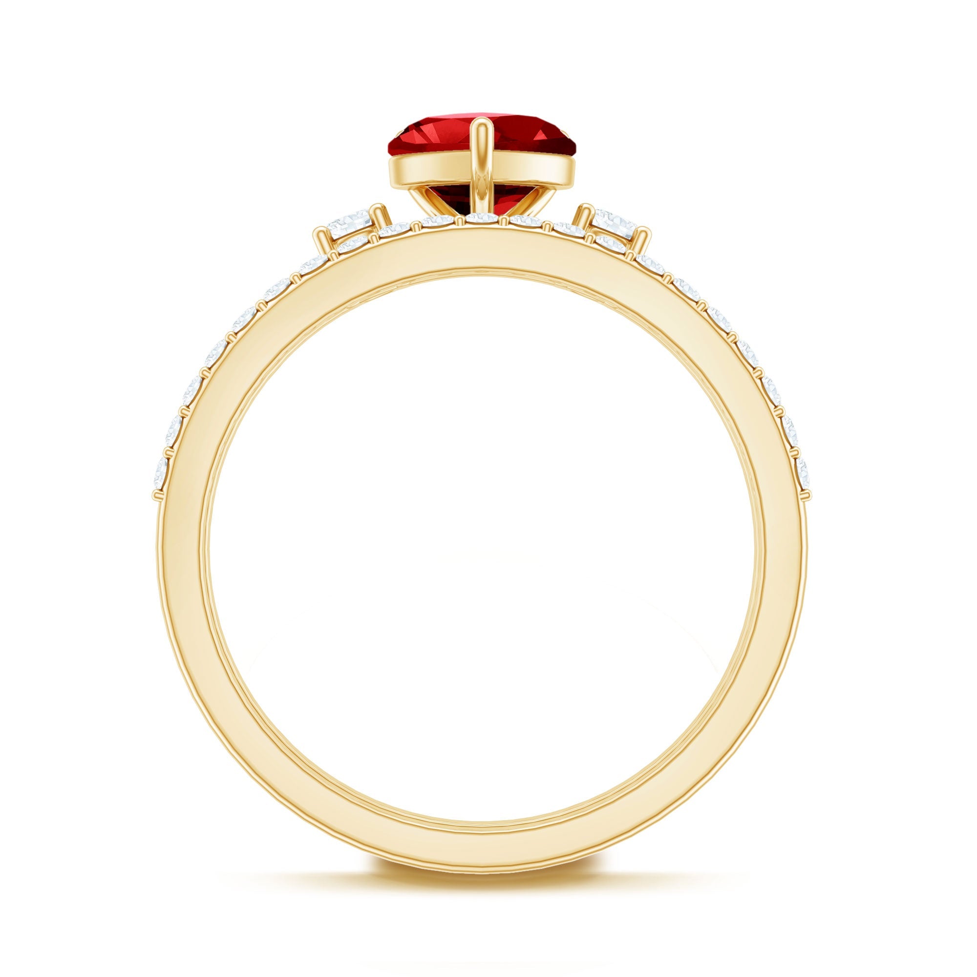 Heart Shape Created Ruby Ring Set with Diamond Enhancer
