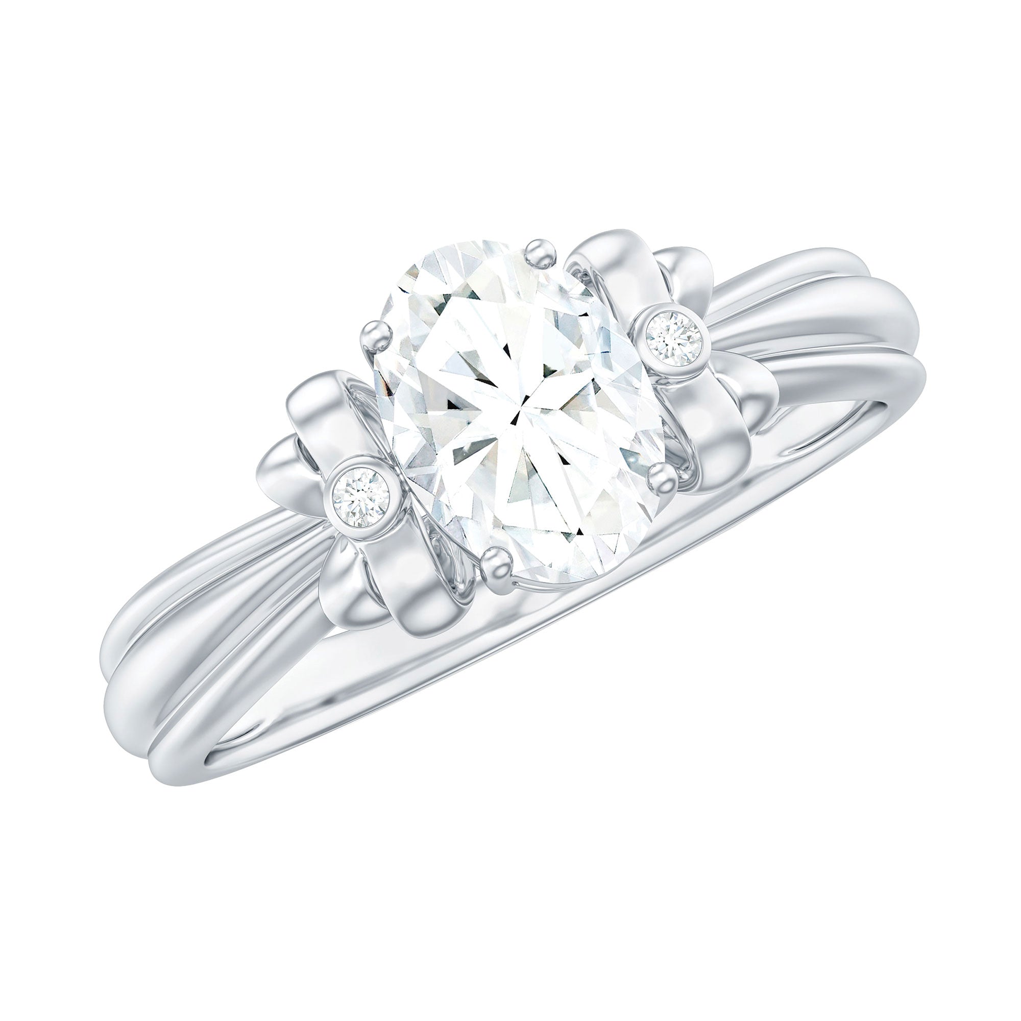 Oval Cut Moissanite Solitaire Engagement Ring with Bow Design