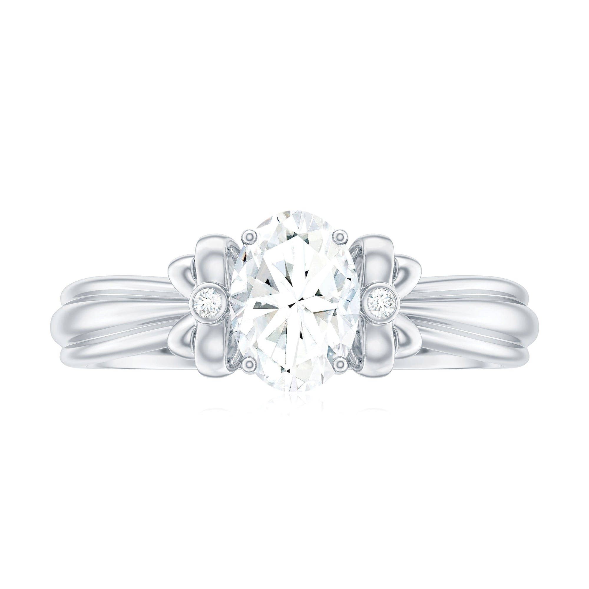 Oval Cut Moissanite Solitaire Engagement Ring with Bow Design