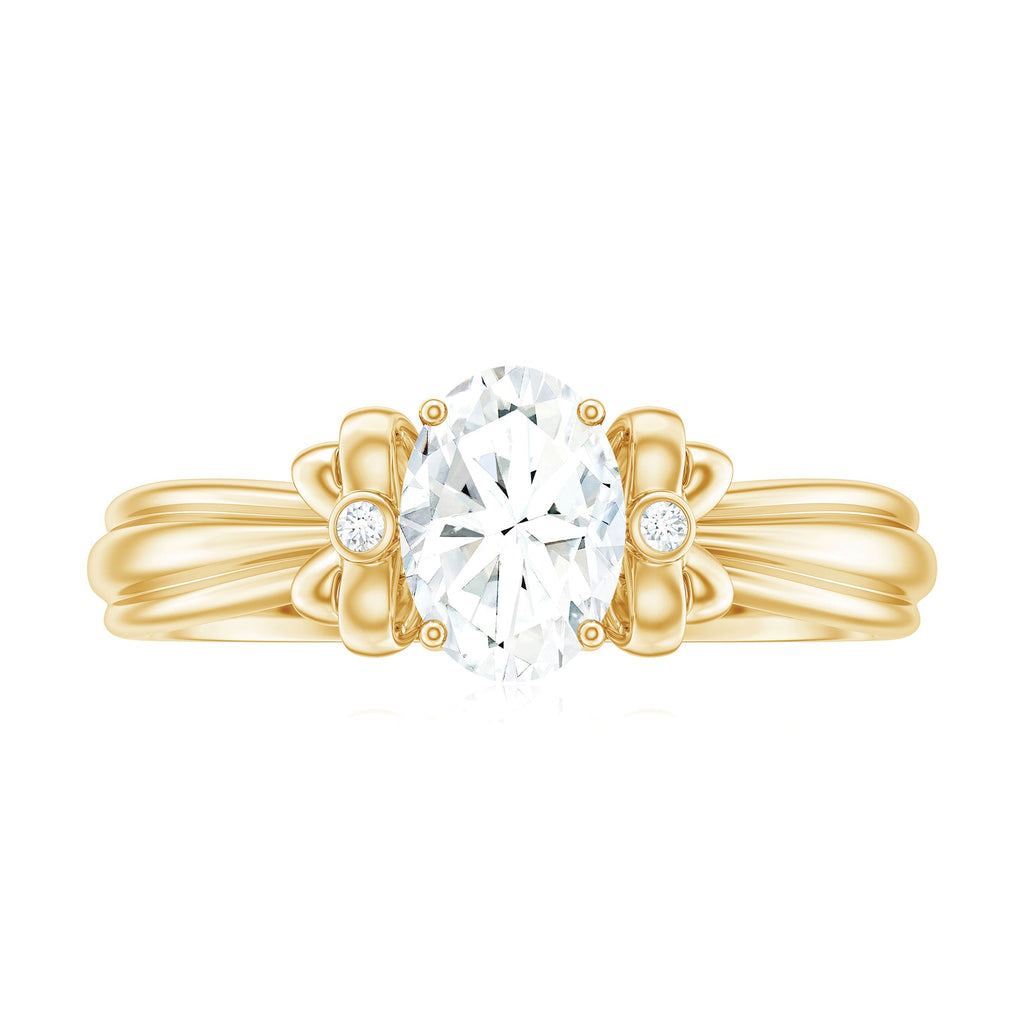 Oval Cut Moissanite Solitaire Engagement Ring with Bow Design