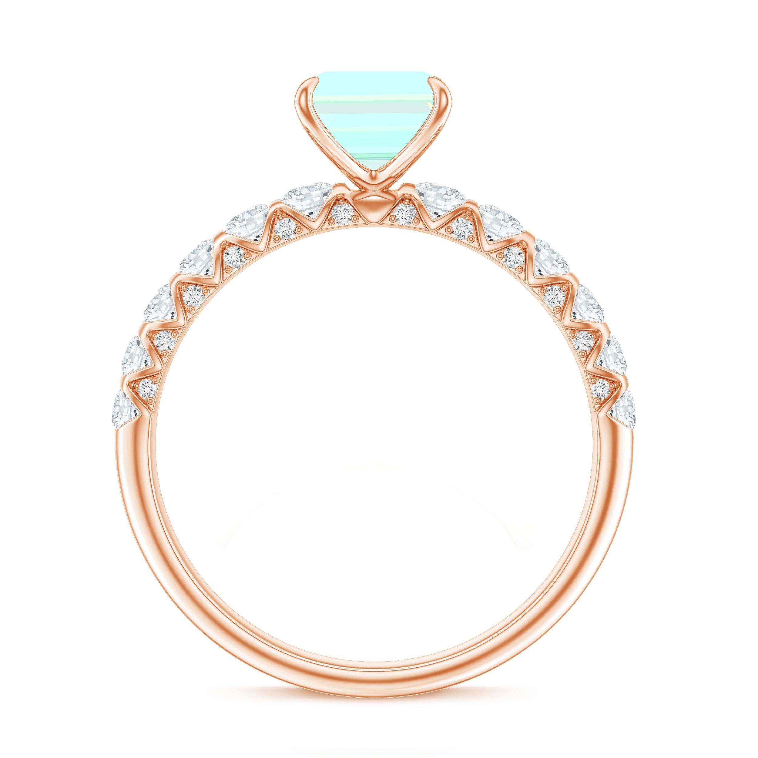 Genuine Ethiopian Opal Emerald Cut Engagement Ring with Diamond Side Stones