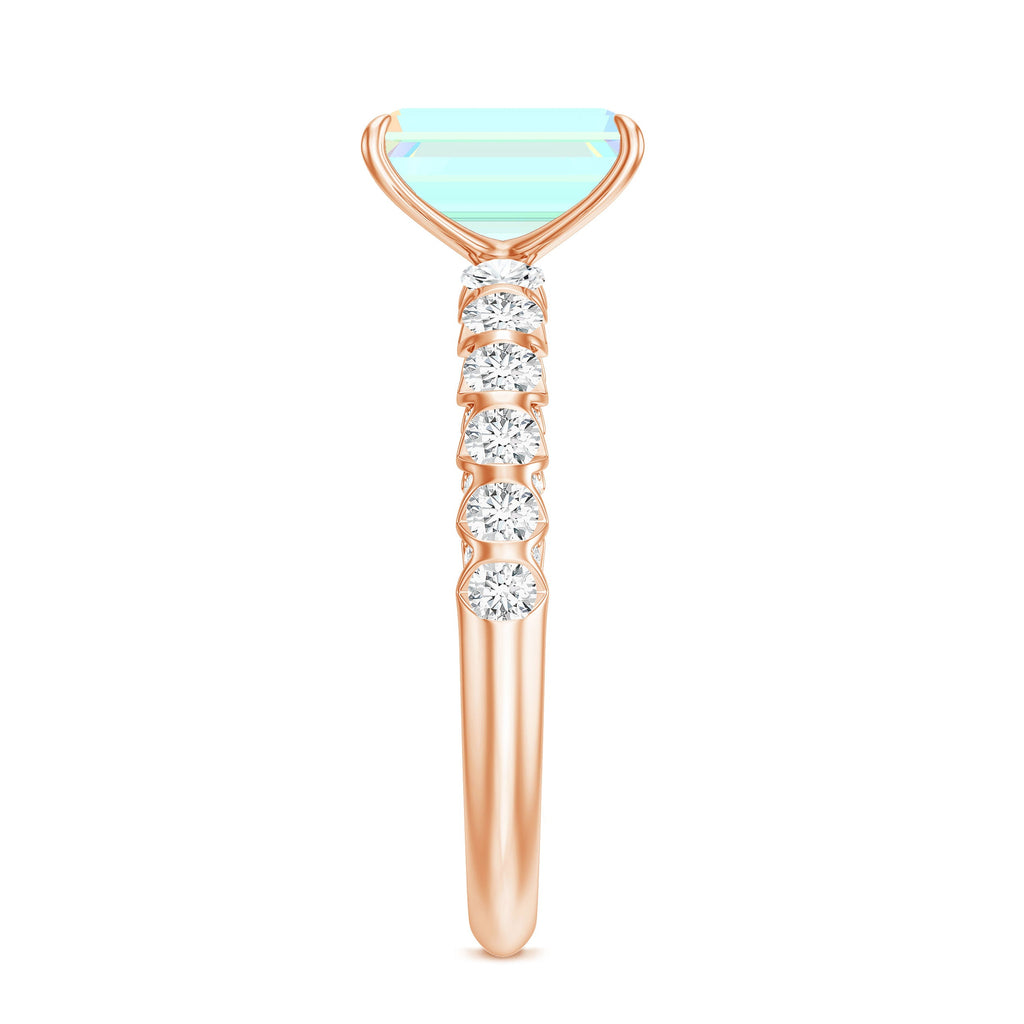 Genuine Ethiopian Opal Emerald Cut Engagement Ring with Diamond Side Stones