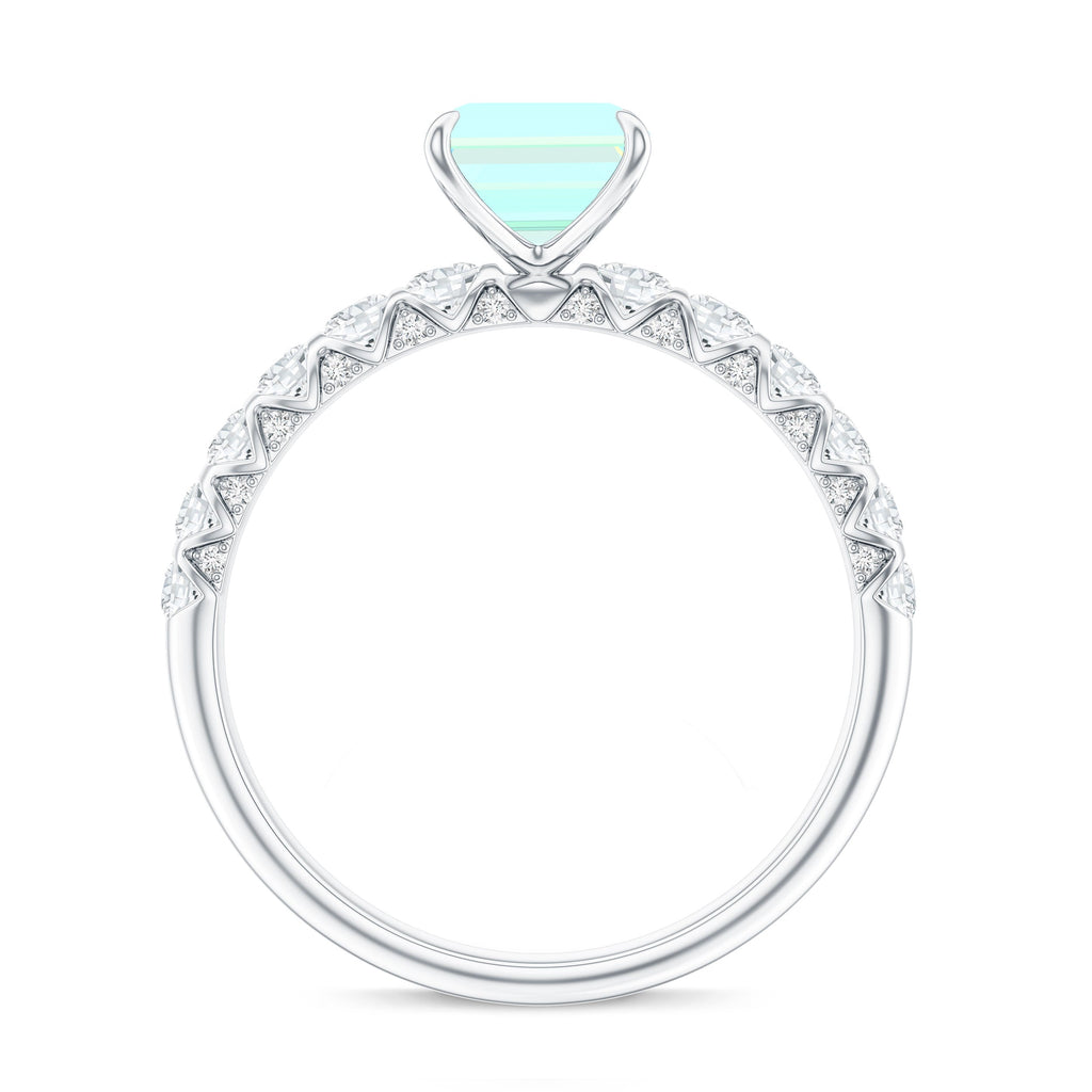 Genuine Ethiopian Opal Emerald Cut Engagement Ring with Diamond Side Stones