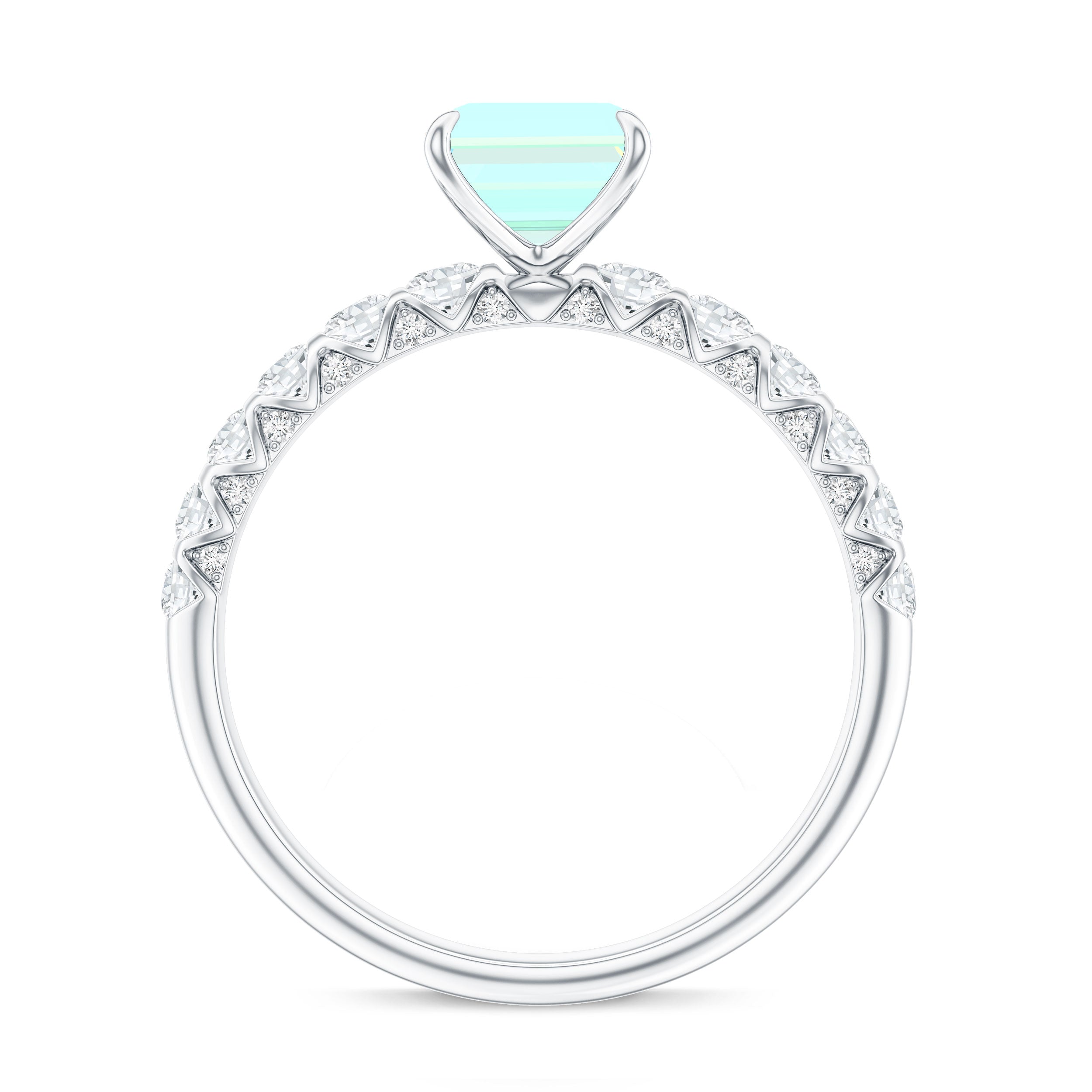 Genuine Ethiopian Opal Emerald Cut Engagement Ring with Diamond Side Stones