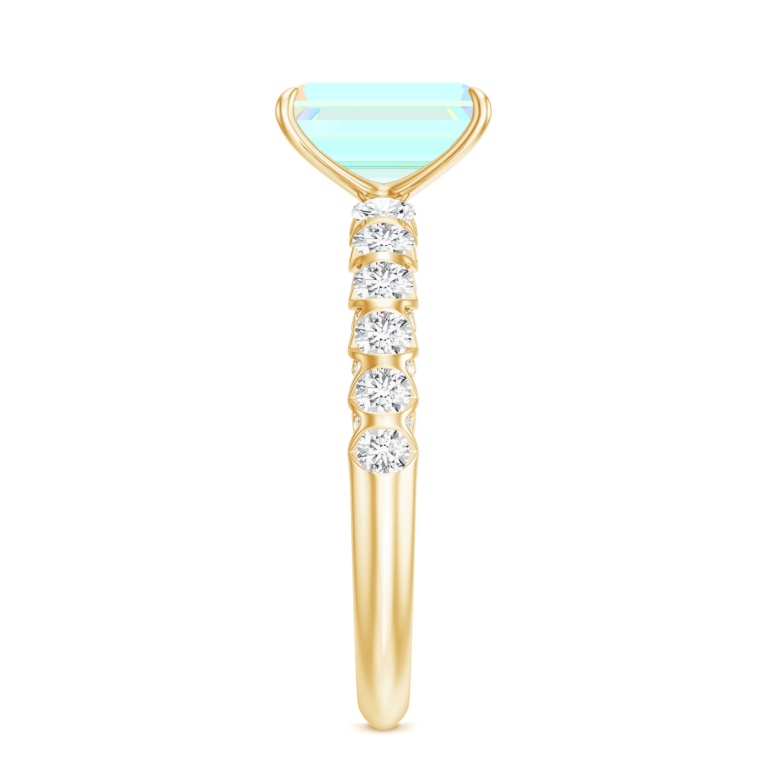 Genuine Ethiopian Opal Emerald Cut Engagement Ring with Diamond Side Stones