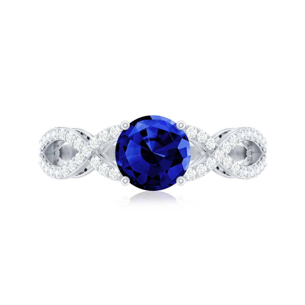 Certified Lab Grown Blue Sapphire Round Engagement Ring With Moissanite