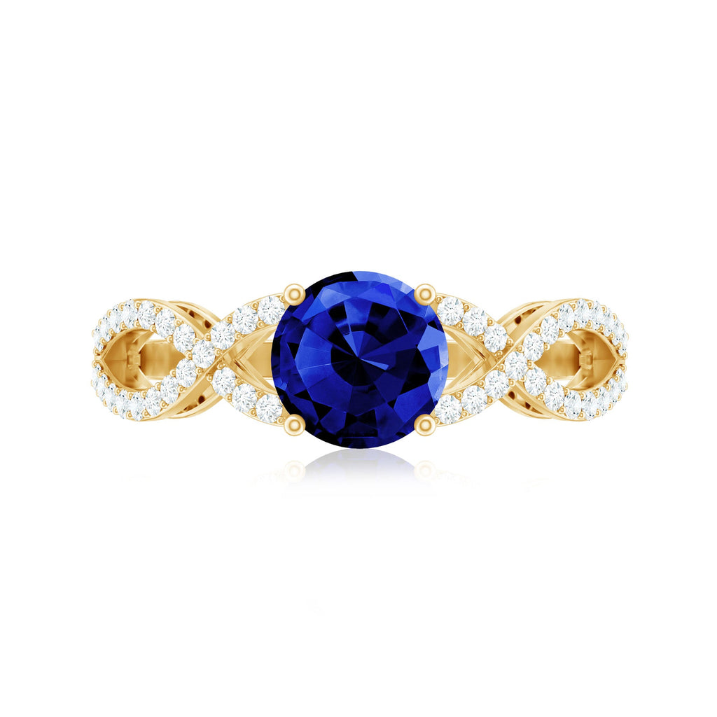Certified Lab Grown Blue Sapphire Round Engagement Ring With Moissanite